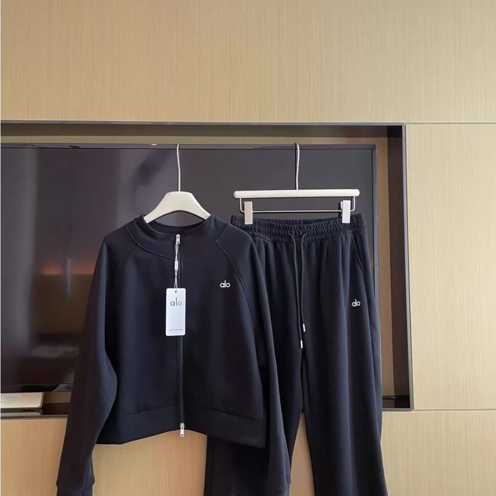 ALO Yoga Black Track Jacket and Pants Set